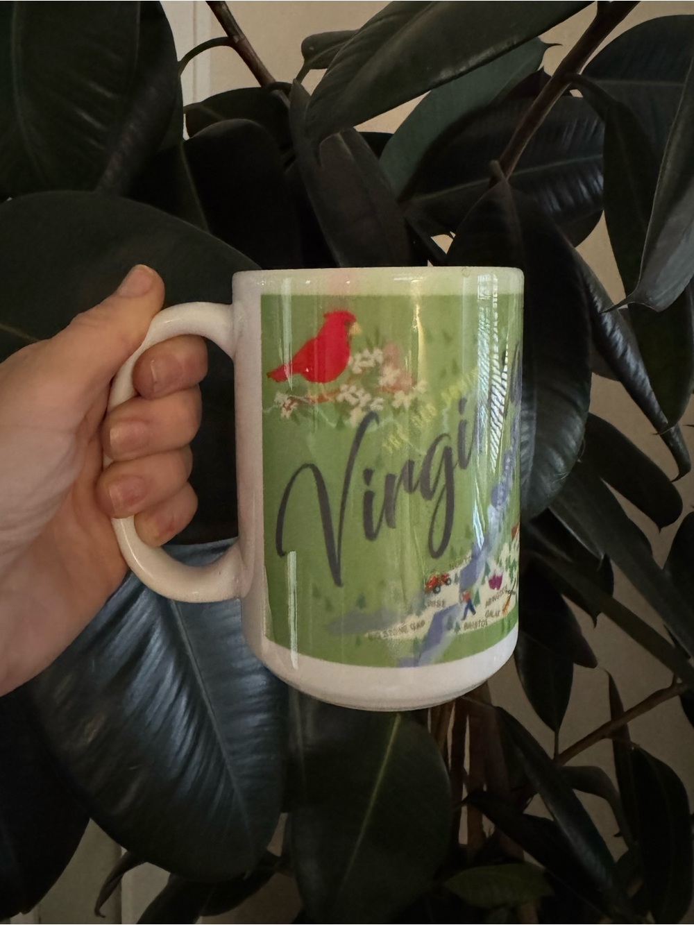“Virginia” Cursive Typography Map White Ceramic Coffee Mug